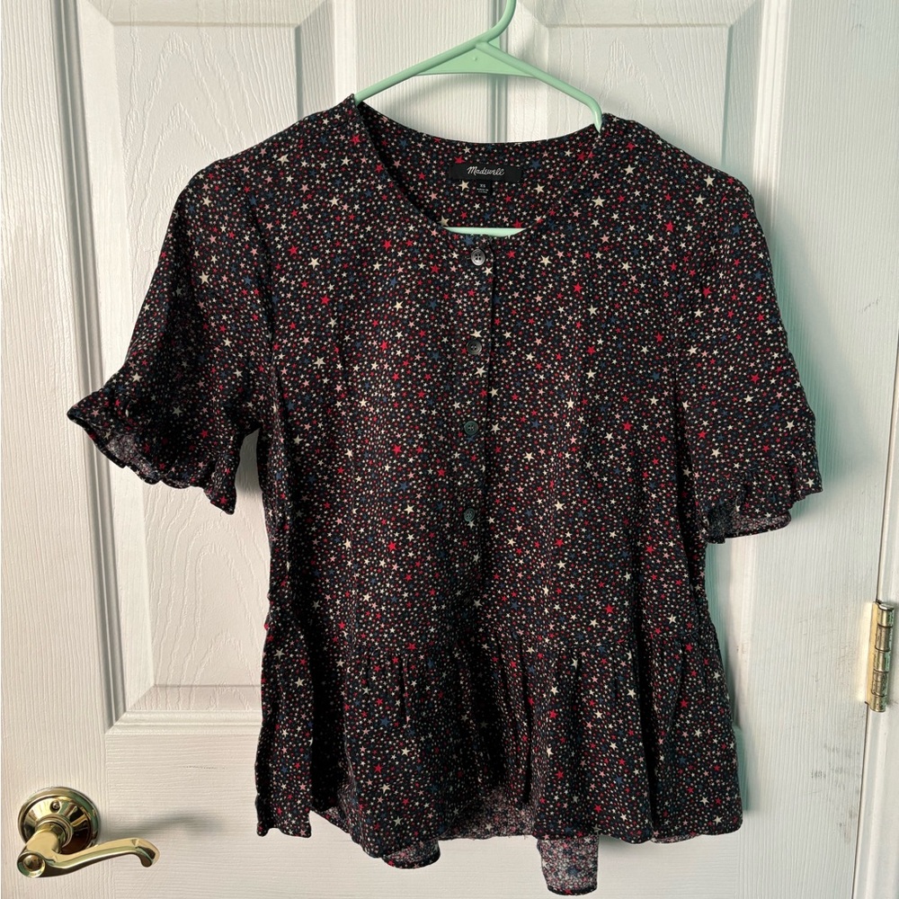 Madewell Studio Ruffle-Hem Top in Starry Night